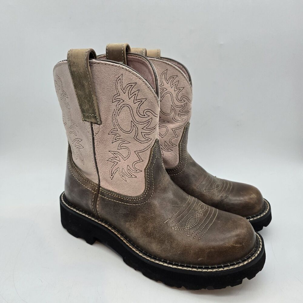 Ariat Fatbaby Western Boots Light Pink Brown Farmgirl Women's US 7 B EU 37.5